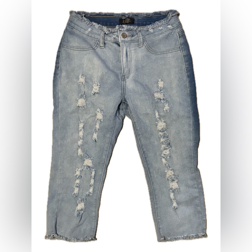 2Blue Distressed Light Wash High-Waisted Jeans – Size 9